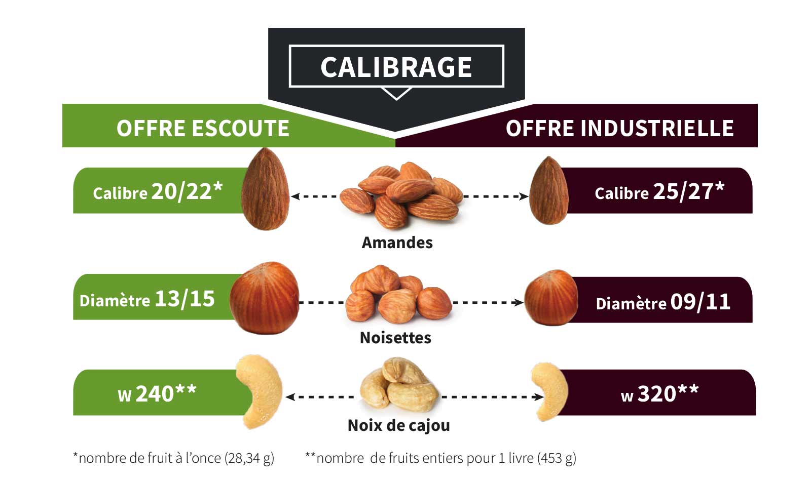 Gros calibrage des produits Escoute